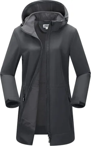 Outdoor Ventures Women's Softshell Jacket with Removable Hood Fleece Lined Windbreaker Insulated Long Warm Rain Jacket Outdoor Ventures Women's Softshell Jacket with Removable Hood Fleece Lined Windbreaker Insulated Long Warm Rain Jacket