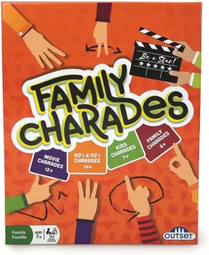 Outset Media Family Charades Game; 4 Games in 1 Box. Includes Movie, 80's 90's, Kids, Family Trivia for 2 or More Players, Ages 7 and up.