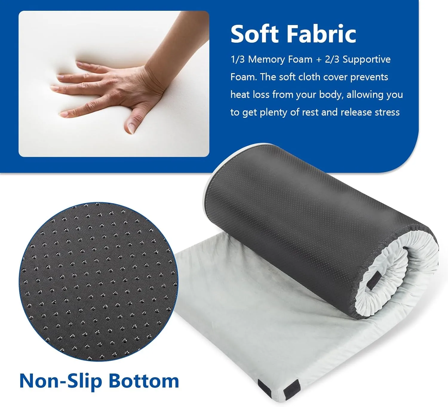 Outvita Sleeping Pad, Portable Camping Mat, CertiPUR-US Memory Foam Camping Mattress, Roll Up Floor Bed for Tent, Cot, Truck, Car, Outdoor Travel w/Portable Bag (3" with Pillow / 2.5" Without Pillow)