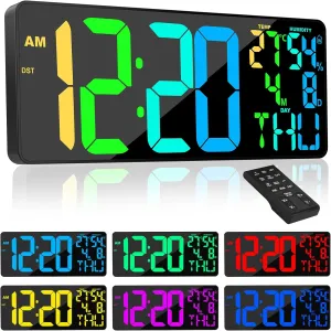 [Oversized] 18" Digital Wall Clock Large Display, 11 RGB Color Changing Large Digital Wall Clock with Remote, Date, DST, Temperature, Auto Brightness Digital Alarm Clock for All Spaces Use