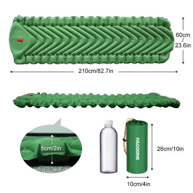 PACOONE Ultralight Inflatable Camping Mattress with Built-in Pump, 2.6" Thick Sleeping Mat