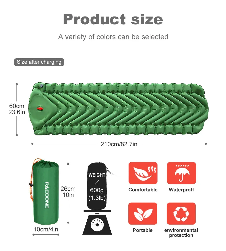 PACOONE Ultralight Inflatable Camping Mattress with Built-in Pump, 2.6" Thick Sleeping Mat