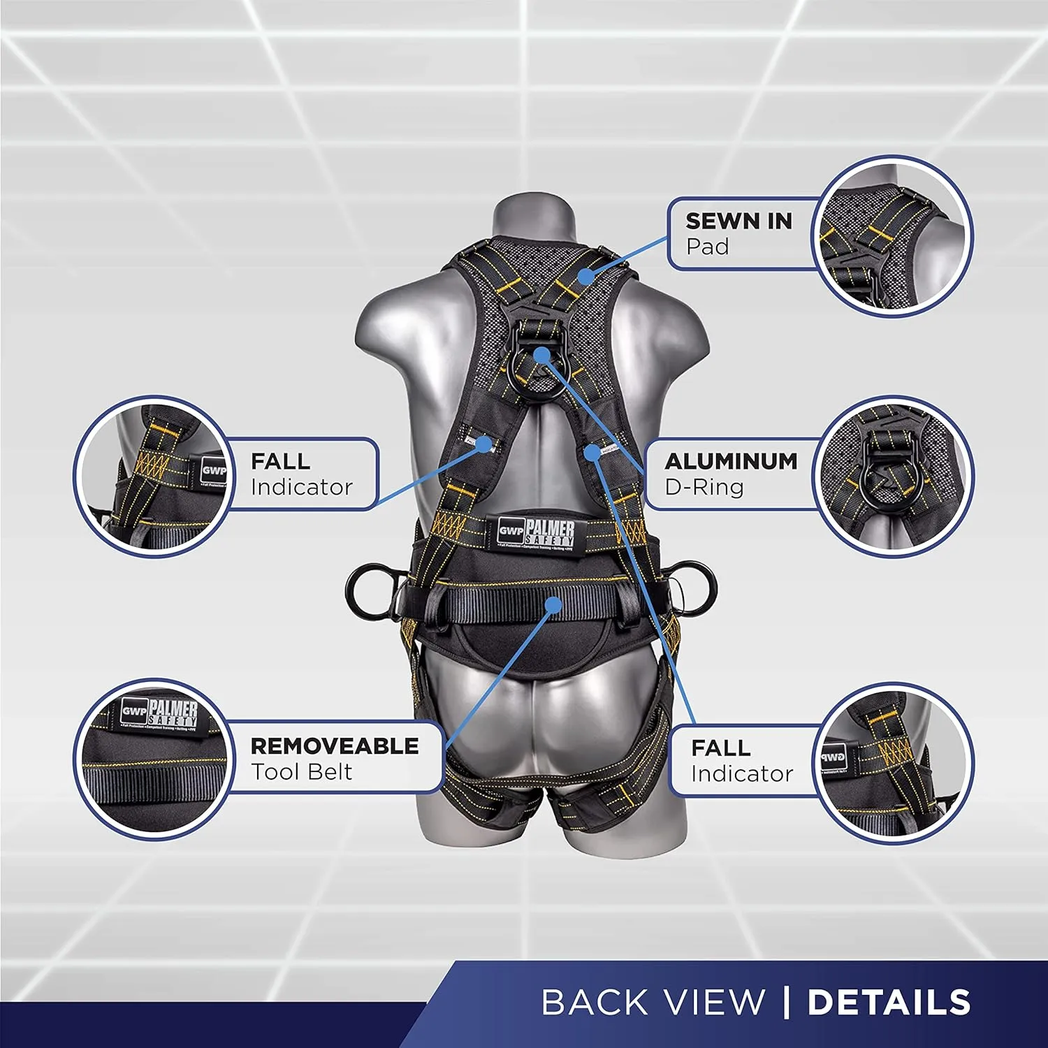 Palmer Safety Hammerhead 5pt Safety Harness Back Padded, QCB Chest, Tongue Buckel Legs Straps, Back & Side D-Rings