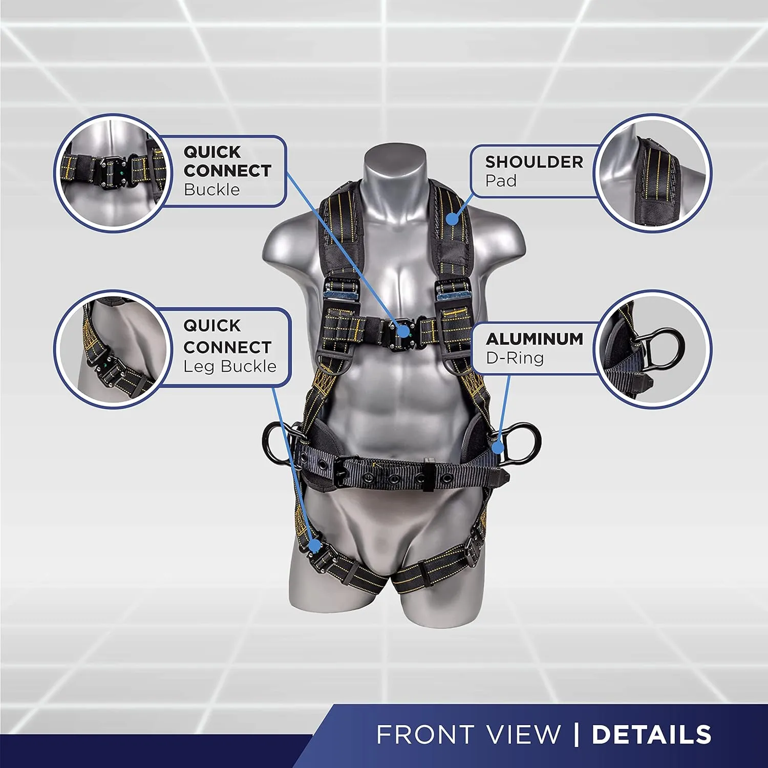 Palmer Safety Hammerhead 5pt Safety Harness Back Padded, QCB Chest, Tongue Buckel Legs Straps, Back & Side D-Rings