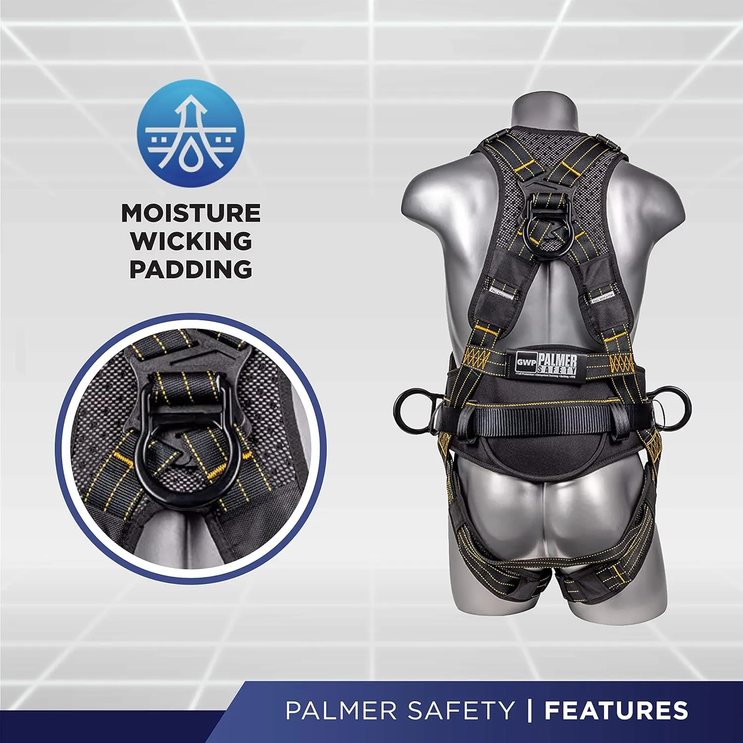 Palmer Safety Hammerhead 5pt Safety Harness Back Padded, QCB Chest, Tongue Buckel Legs Straps, Back & Side D-Rings