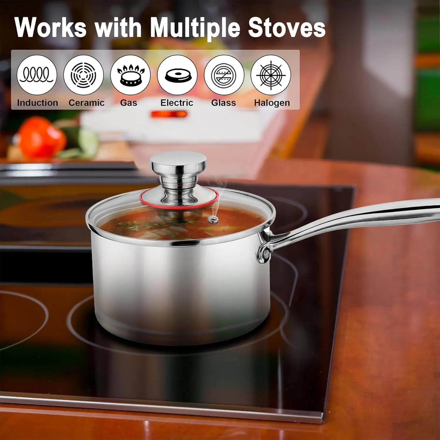 P&P CHEF 2 Quarts Tri-Ply Stockpot and Saucepan, Stainless Steel Sauce Pan with Lid, Cooking Induction Pot, Kitchen Cookware for All Stoves, Non-Toxic, Durable & Dishwasher Safe, 1 Piece