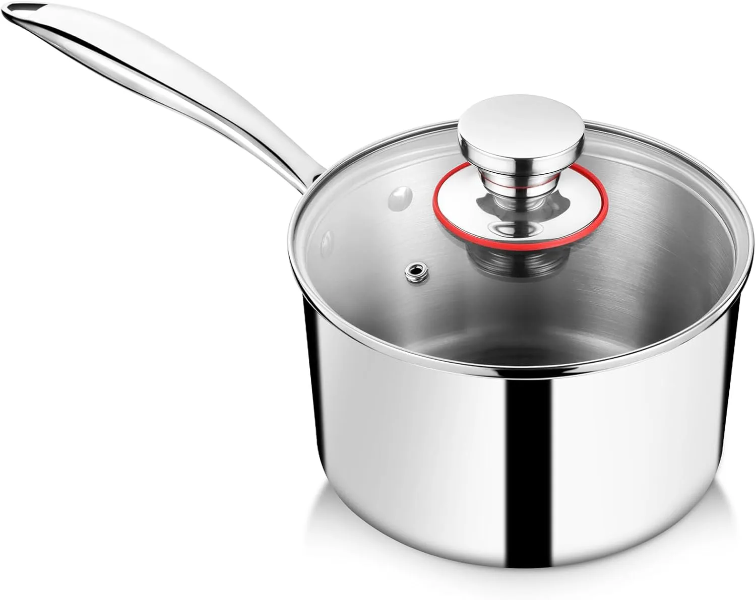 P&P CHEF 2 Quarts Tri-Ply Stockpot and Saucepan, Stainless Steel Sauce Pan with Lid, Cooking Induction Pot, Kitchen Cookware for All Stoves, Non-Toxic, Durable & Dishwasher Safe, 1 Piece