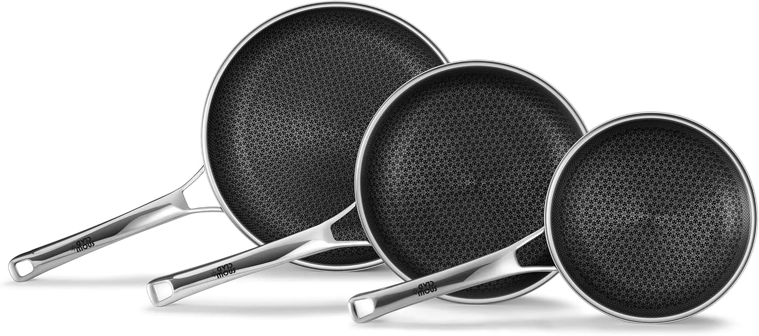 Pans Set Nonstick,Hybrid Non Stick Frying Pans Set(8 10 12inch),Pan for cooking,PFOA Free Induction Cookware Sets,non stick Stainless Steel Skillets,Dishwasher and Oven Safe Kitchen set