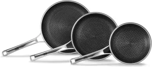 Pans Set Nonstick,Hybrid Non Stick Frying Pans Set(8 10 12inch),Pan for cooking,PFOA Free Induction Cookware Sets,non stick Stainless Steel Skillets,Dishwasher and Oven Safe Kitchen set