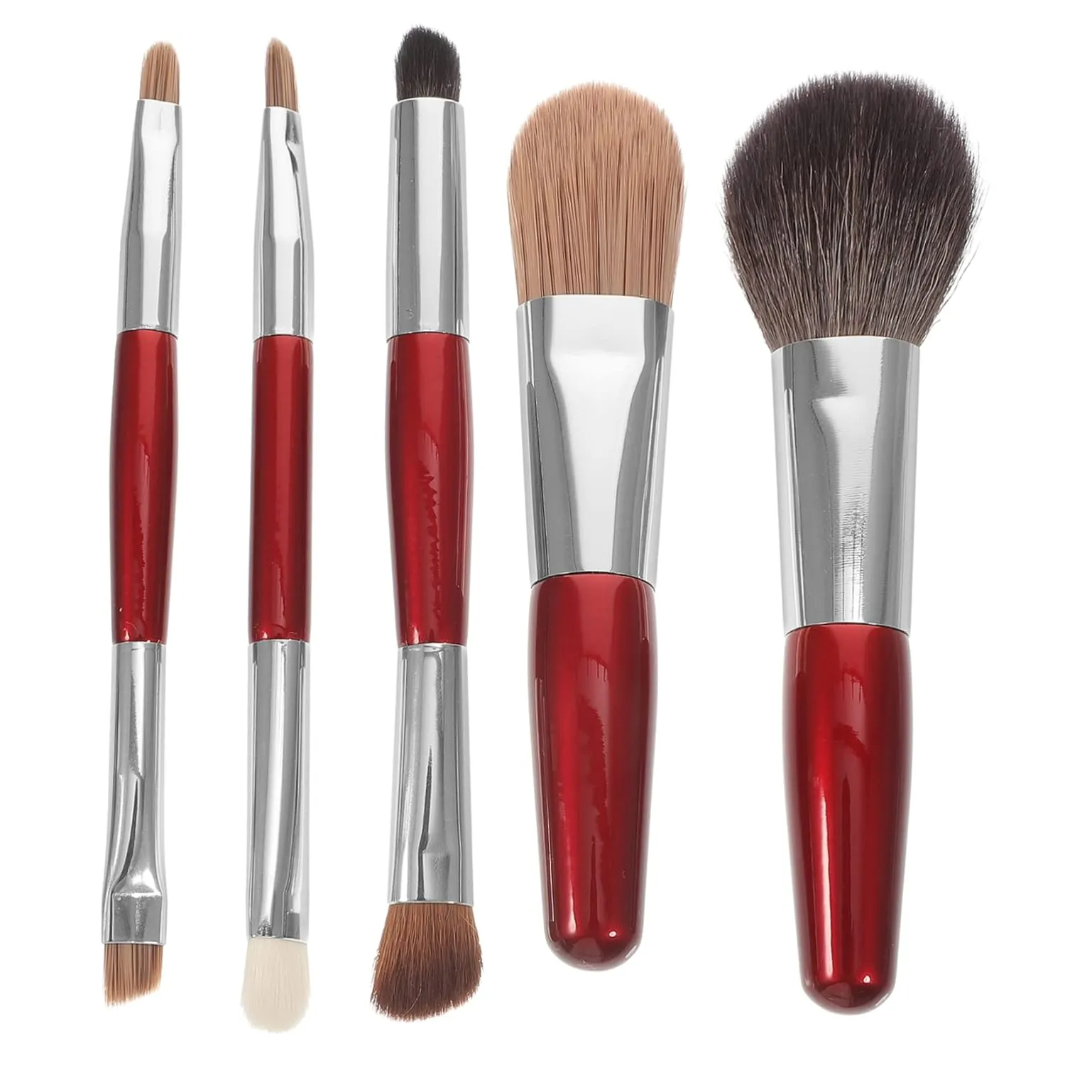 PartyKindom Travel Makeup Brush Set Compact Blush and Powder Makeup Kit Handle Women's Makeup Tools 5-piece Brush for Women