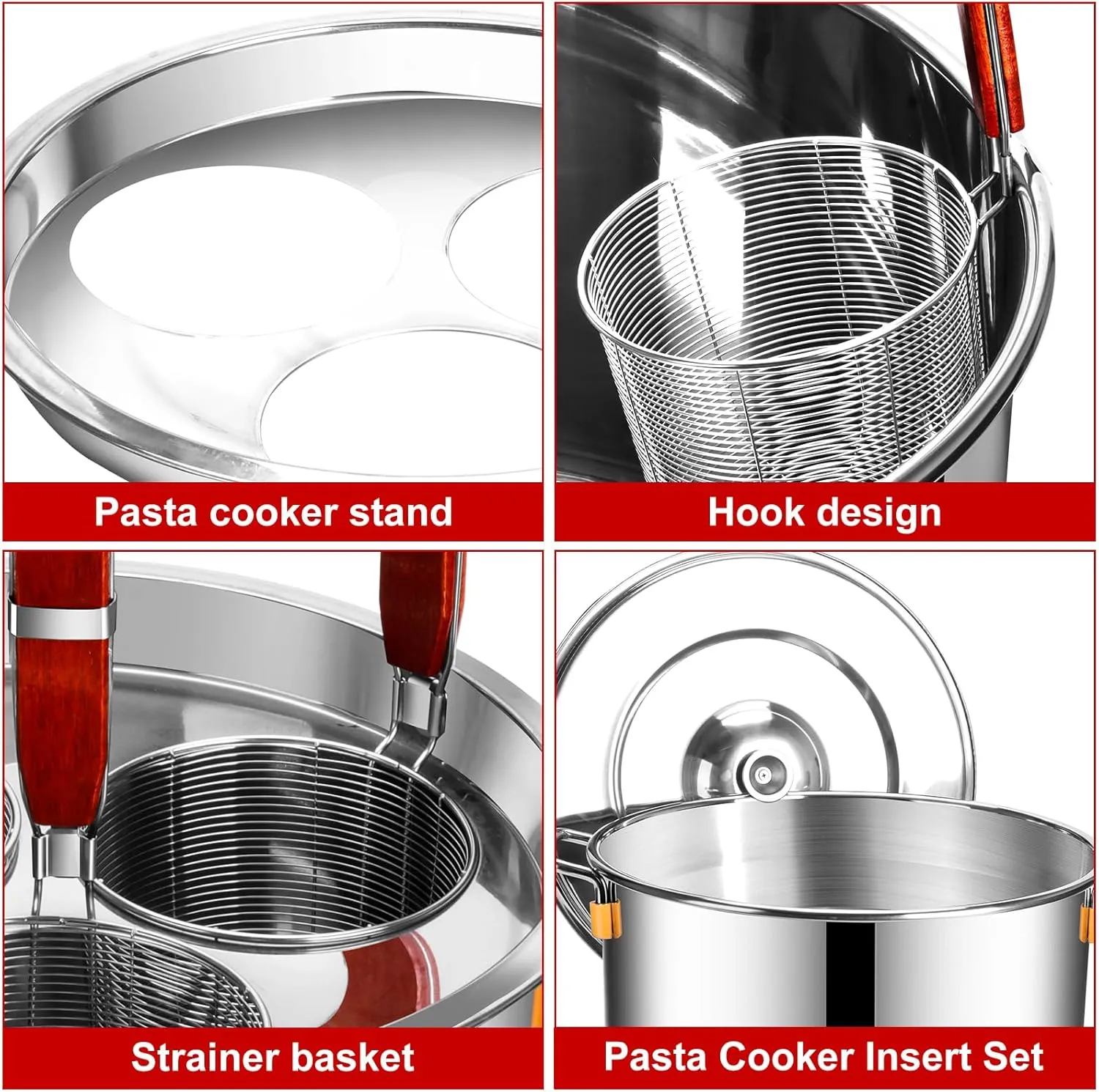 Pasta Cooker Insert Set Stainless Steel Pasta Pot With Strainer Basket Multipots Cooking Tool For Noodles Dumplings Pasta For Home Kitchen Restaurant,5 Holes