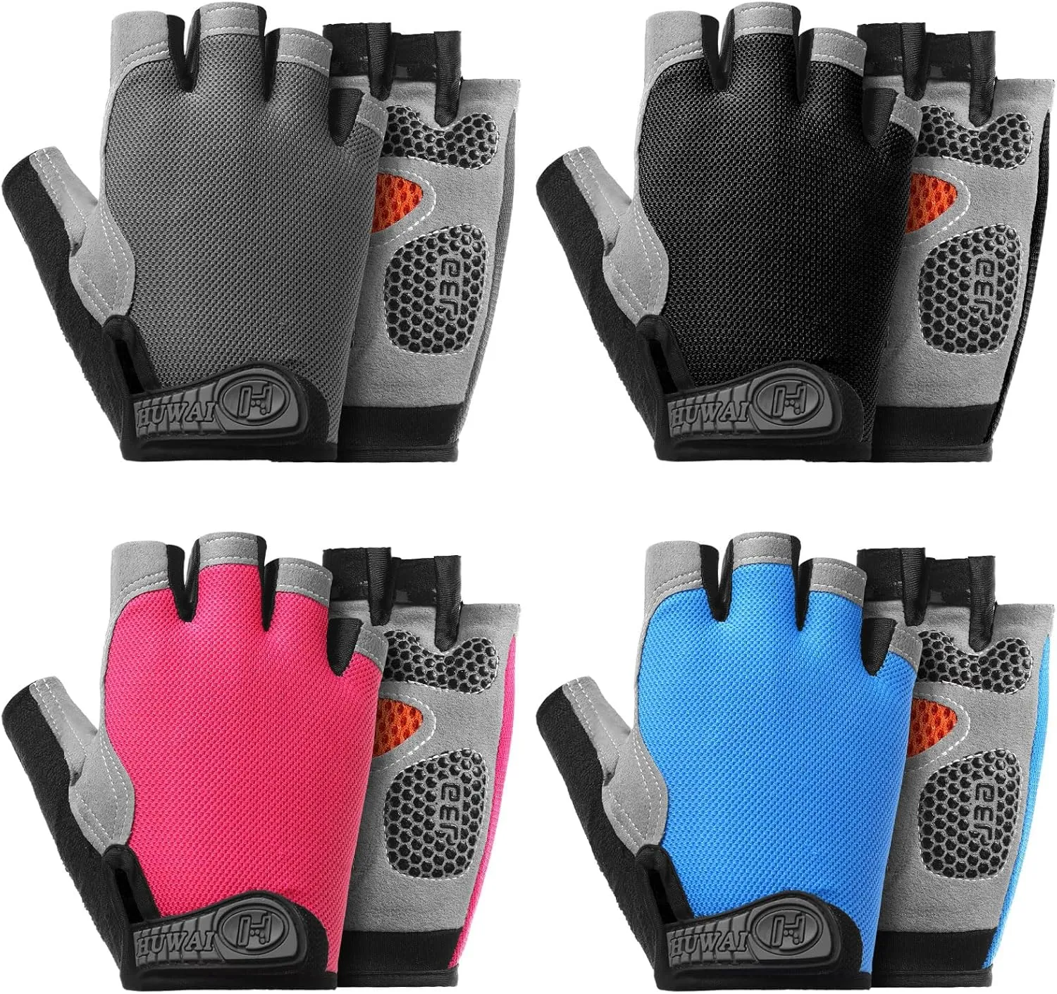 Patelai 4 Pairs Summer Workout Gloves Weight Lifting Fingerless Grip Gym Gloves with Full Palm Protection for Cycling Climbing Rowing Exercise Breathable Lightweight for Men and Women