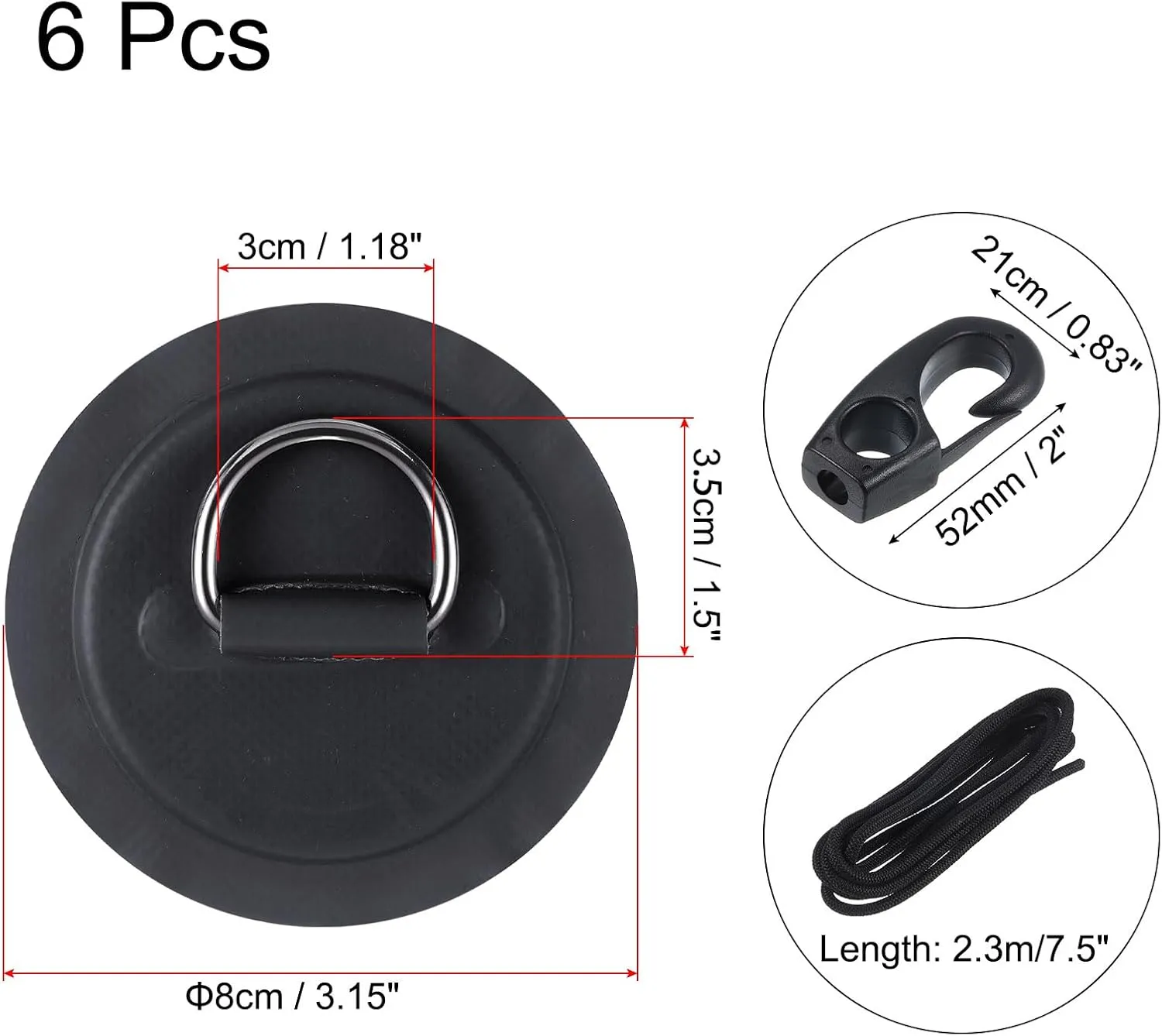 PATIKIL D-Ring Patch Stainless Steel D-Ring PVC Patch Pad No Glue Include with Elastic Cords and Hooks for Inflatable Boat Paddle Board Canoe Surfboard