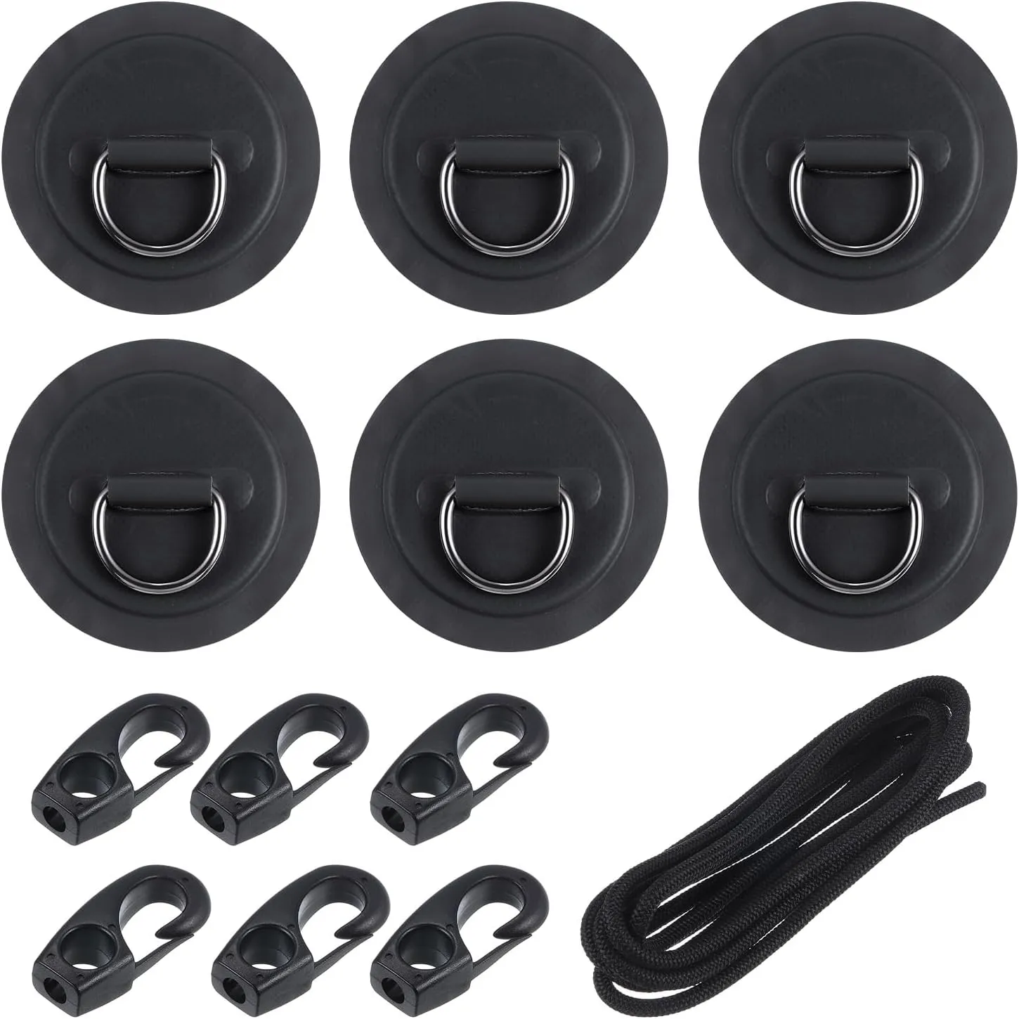 PATIKIL D-Ring Patch Stainless Steel D-Ring PVC Patch Pad No Glue Include with Elastic Cords and Hooks for Inflatable Boat Paddle Board Canoe Surfboard