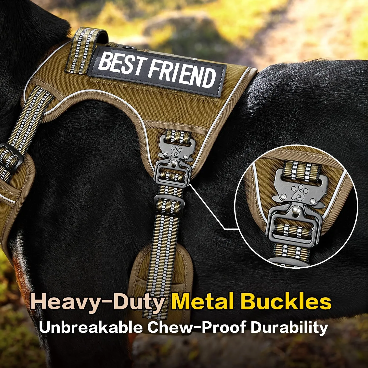 PawsPassion Tactical Dog Harness for Medium Dogs, Chew-Proof Metal Hardware, Heavy Duty No Pull Dog Harness, Reflective Strips, Adjusting Ring, MOLLE System, Hook and Loop Panel (Sandstone, M)