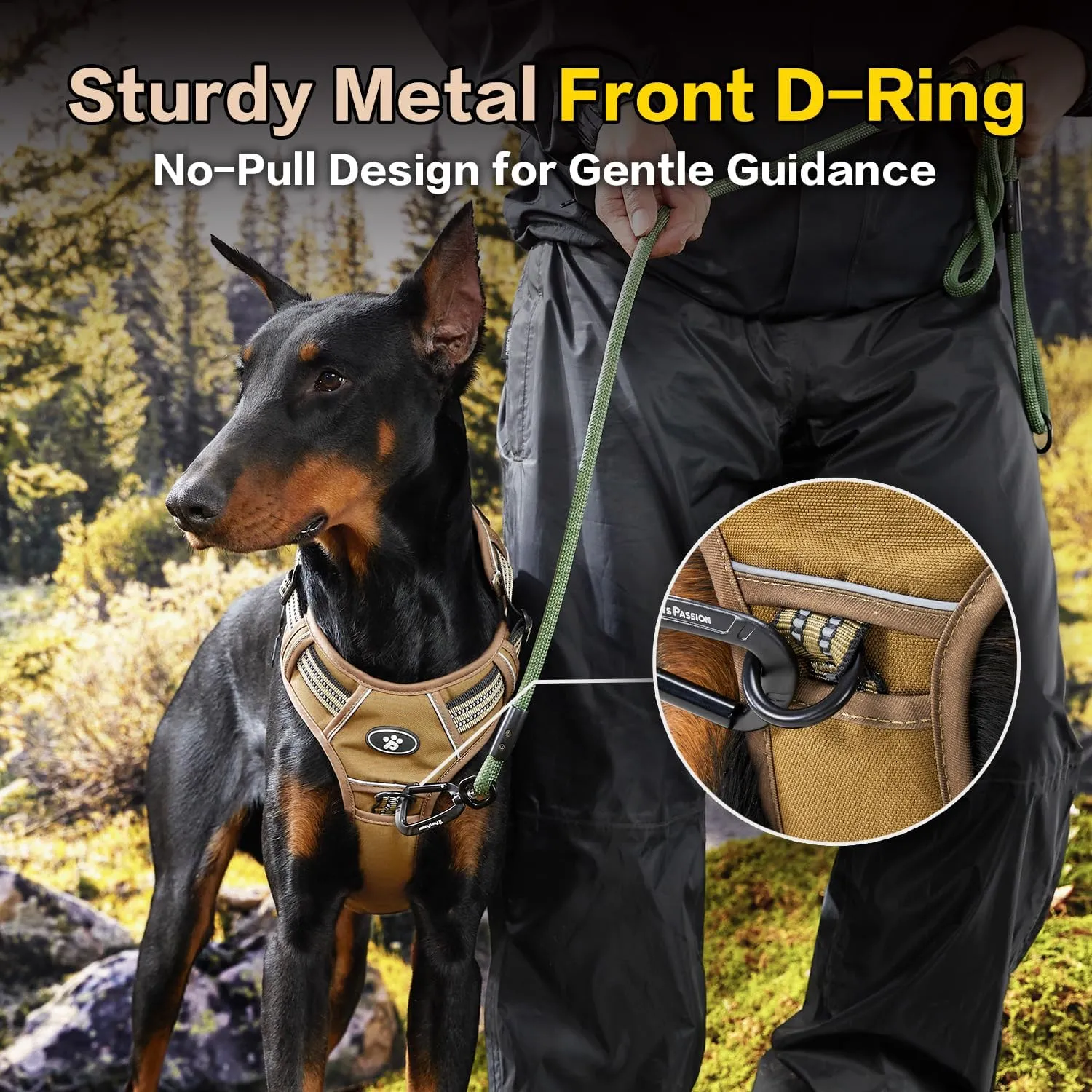 PawsPassion Tactical Dog Harness for Medium Dogs, Chew-Proof Metal Hardware, Heavy Duty No Pull Dog Harness, Reflective Strips, Adjusting Ring, MOLLE System, Hook and Loop Panel (Sandstone, M)