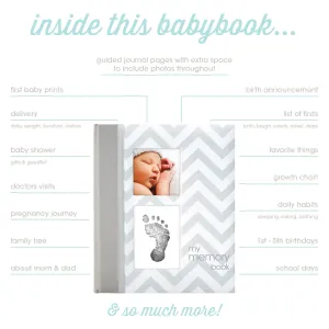 Pearhead First 5 Years Chevron Baby Memory Book, Clean-Touch Baby Safe Ink Pad for Baby’s Handprint or Baby’s Footprint, Gender Neutral Baby Milestone And Pregnancy Book, Gray (Pack of 2)