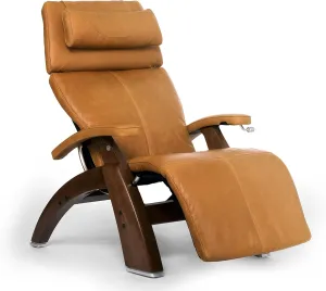 Perfect Chair Human Touch PC-420 Classic Manual Plus with Memory Foam Plus Kit Walnut Wood Base Zero-Gravity Recliner - Sycamore Premium Leather