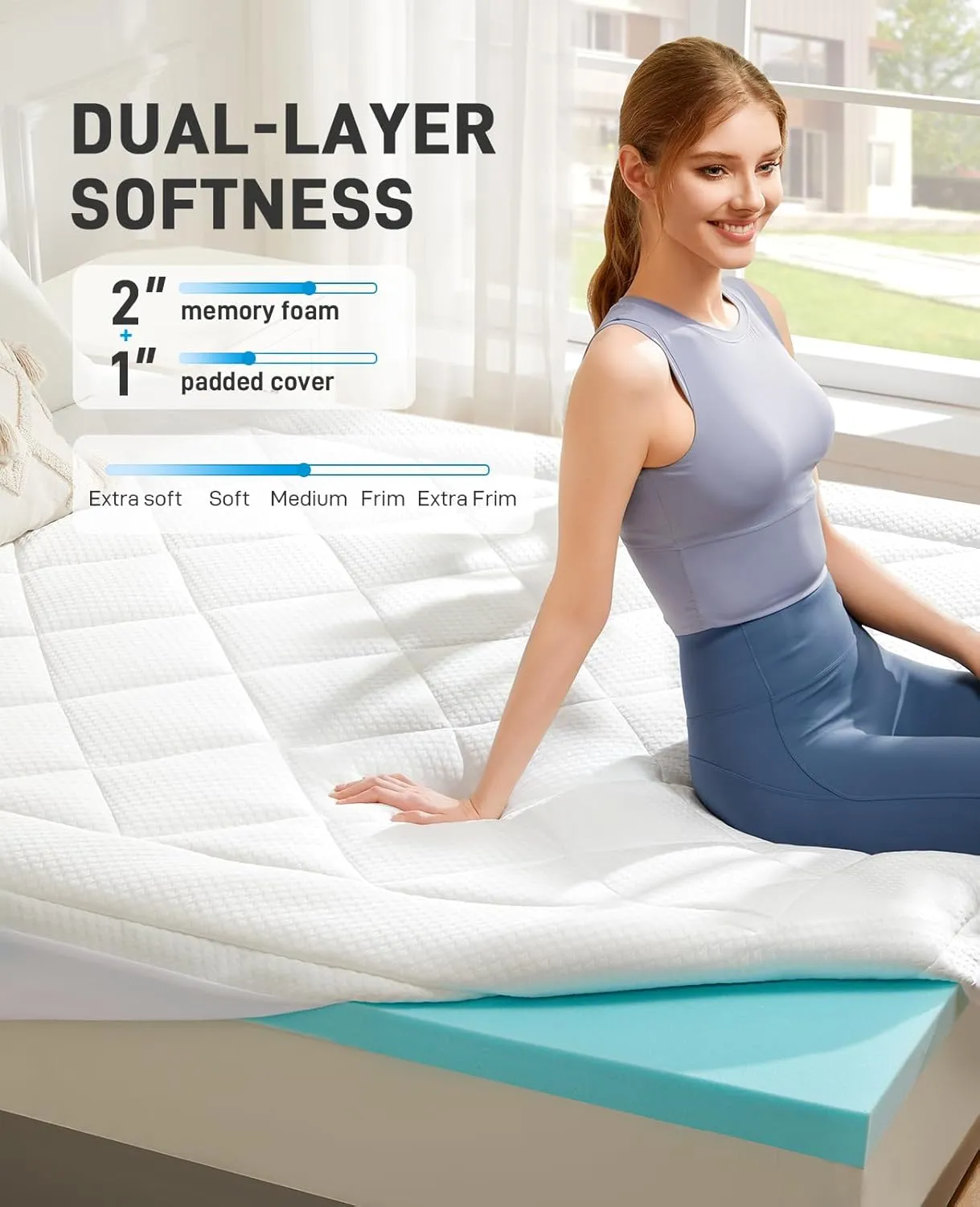 PERLECARE 3 Inch Ultra Soft Queen Mattress Topper, Plush Support for Back Pain, 2 Inch Cooling Gel Memory Foam Plus 1 Inch Pillow Top Cover, CertiPUR-US Certified, PCMT11W-Q3