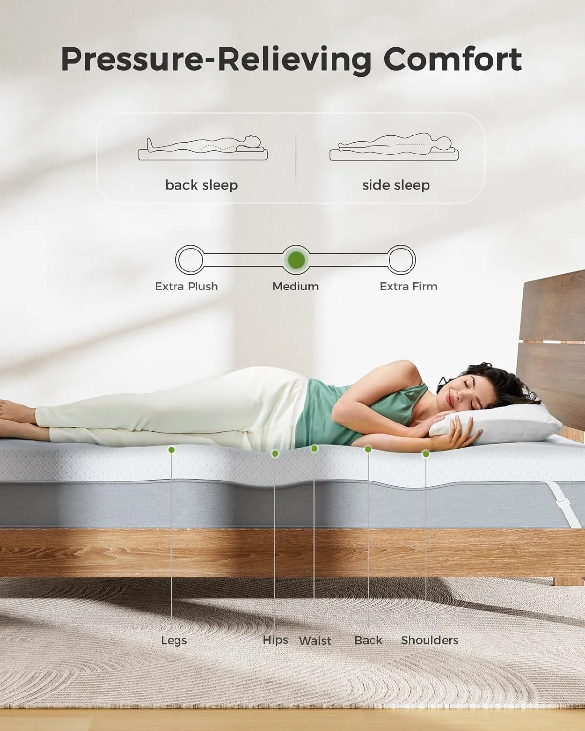PERLECARE King Mattress Topper - 3 Inch Cooling Memory Foam Mattress Pad for Back Pain,Bed Topper with Bamboo Cover,Removable & Washable & Non-Slip,CertiPUR-US & Oeko-Tex Certified