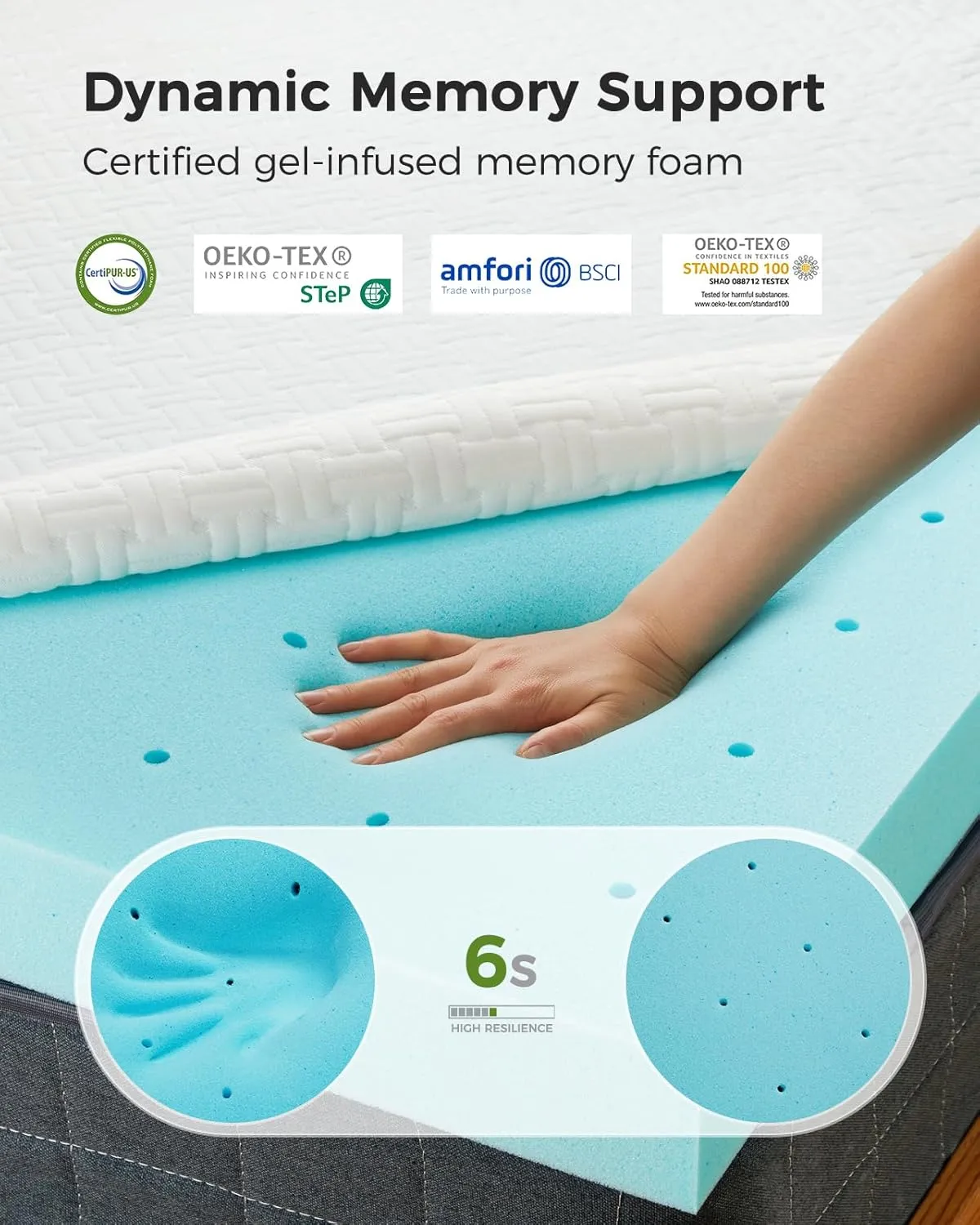 PERLECARE King Mattress Topper - 3 Inch Cooling Memory Foam Mattress Pad for Back Pain,Bed Topper with Bamboo Cover,Removable & Washable & Non-Slip,CertiPUR-US & Oeko-Tex Certified