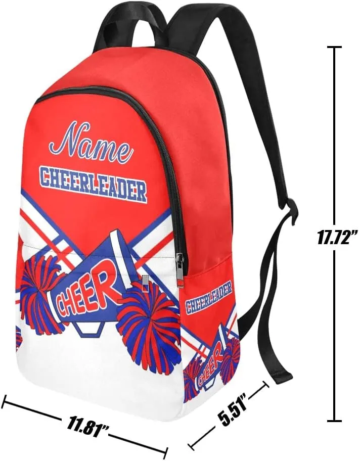 Personalized Cheerleader Red Blue & White Backpack with Name Custom Travel Daypack Bag for Man Woman Gifts