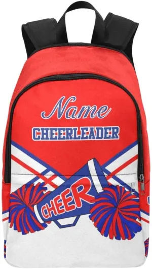 Personalized Cheerleader Red Blue & White Backpack with Name Custom Travel Daypack Bag for Man Woman Gifts
