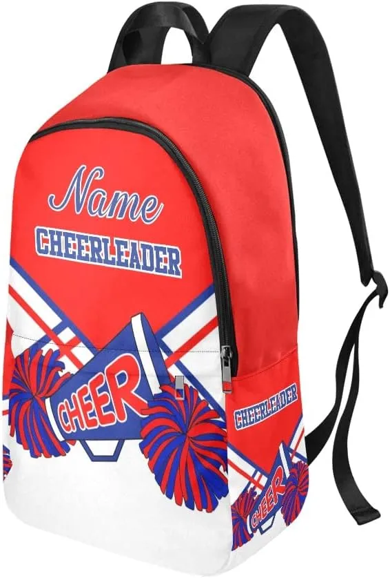 Personalized Cheerleader Red Blue & White Backpack with Name Custom Travel Daypack Bag for Man Woman Gifts