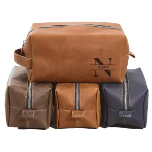 Personalized Leather Toiletry Bag For Men with Hook, Groomsmen Gifts Travel Bag Laser Engraved Name Monogram Leather Gift Anniversary Gift For Him Husband Father Leather Dopp Kit (Style 3)