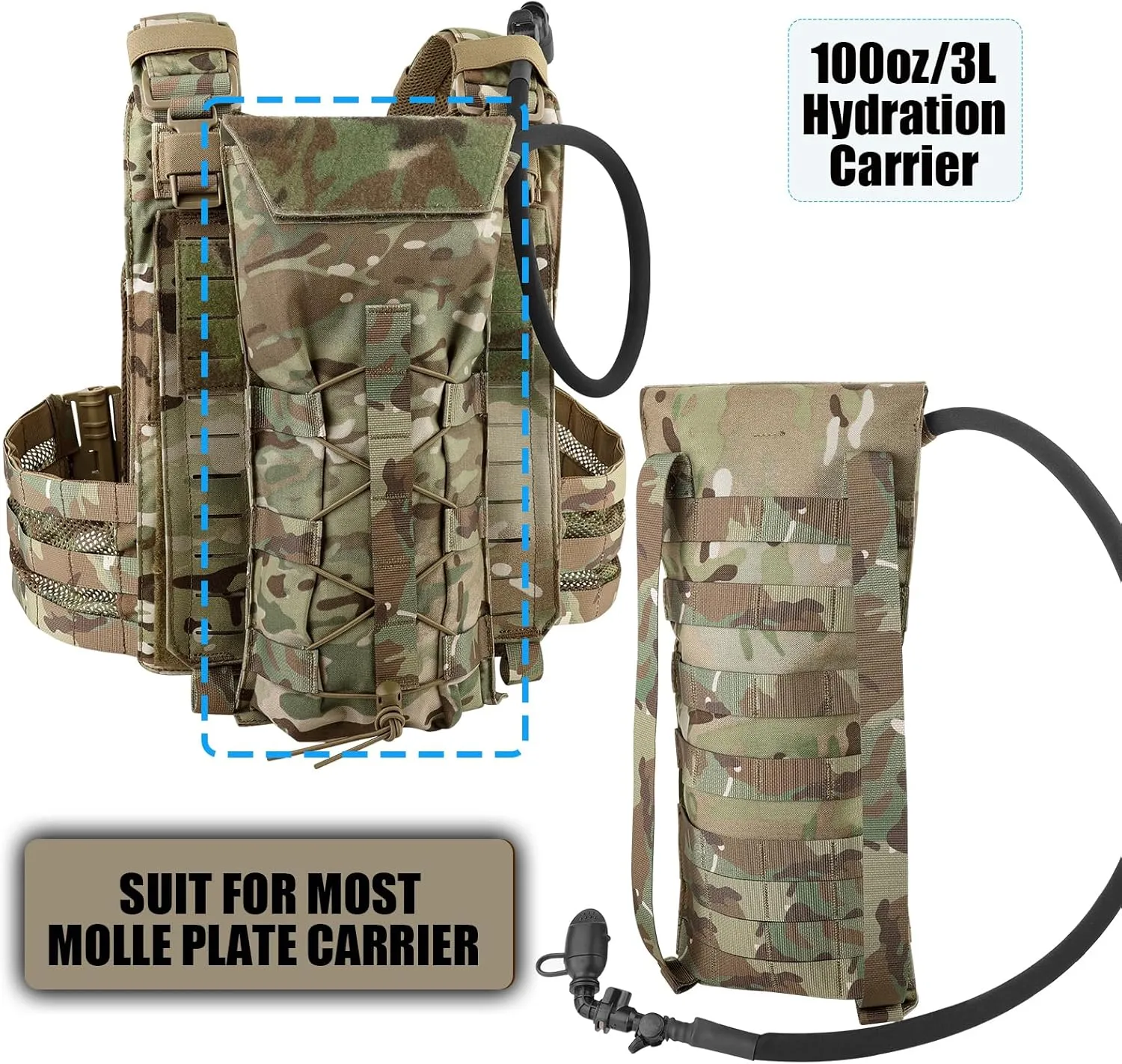 PETAC GEAR 1.5L / 3L Tactical Hydration Pack，Molle Carrier Pouch for 50 oz /100 oz Hydration Bladder Daypack Water Backpack.