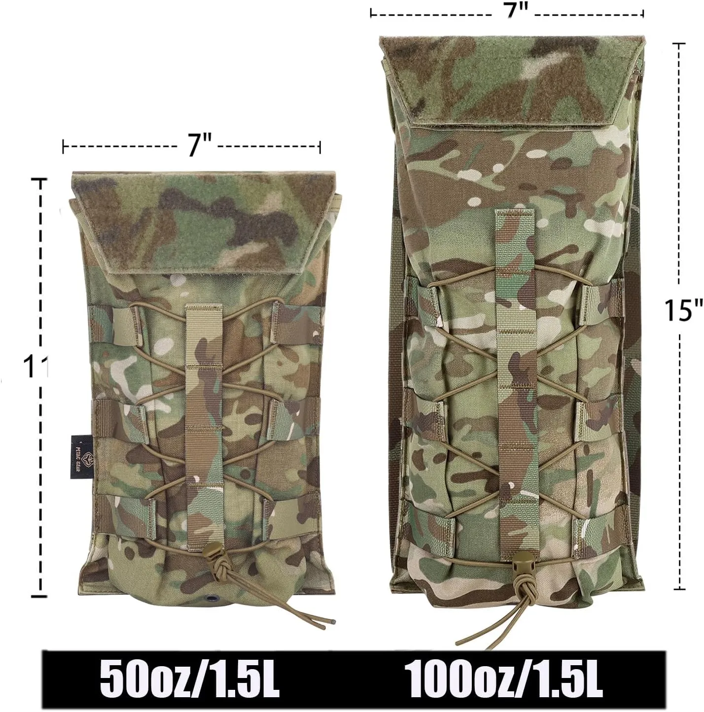 PETAC GEAR 1.5L / 3L Tactical Hydration Pack，Molle Carrier Pouch for 50 oz /100 oz Hydration Bladder Daypack Water Backpack.