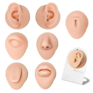 Piercing Kit for Practice - 7pcs Silicone Model Body Part Model with 1pcs Holder Ear Nose Belly Button Septum Tongue Eyebrow Piercing Kit for all Piercings Display Set