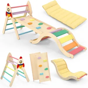 Pikler Triangle Set, Climbing Toys for Toddlers 1-3 with Cushion Inside, Foldable Baby Climbing Set, Wooden Kids Climbing Toys, Indoor Jungle Gym Playground, Gift for Boys and Girls