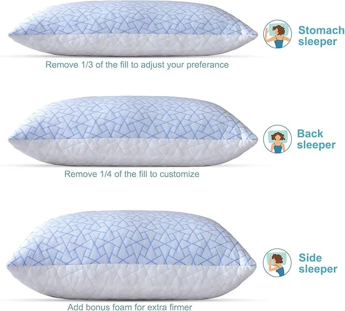 Pillows King Size Set of 1- King Size Bed Pillows for Sleeping - Adjustable Shredded Memory Foam King Pillows for Back, Stomach and Side Sleeper