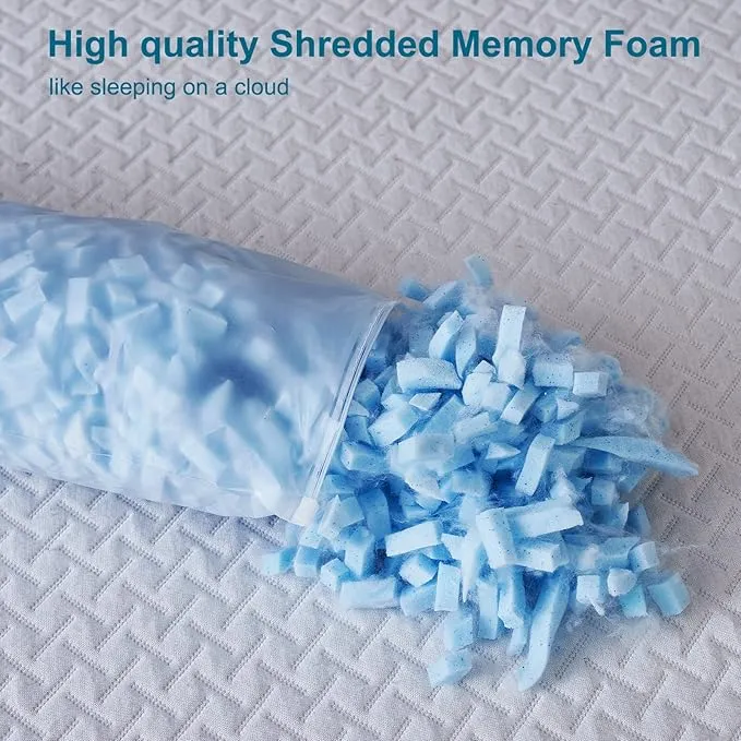 Pillows Queen Size Set of 2 - Adjustable Firm Shredded Memory Foam Pillows - Side Sleeper Bed Pillows for Adults with Washable Cover and Bonus Foam Fill