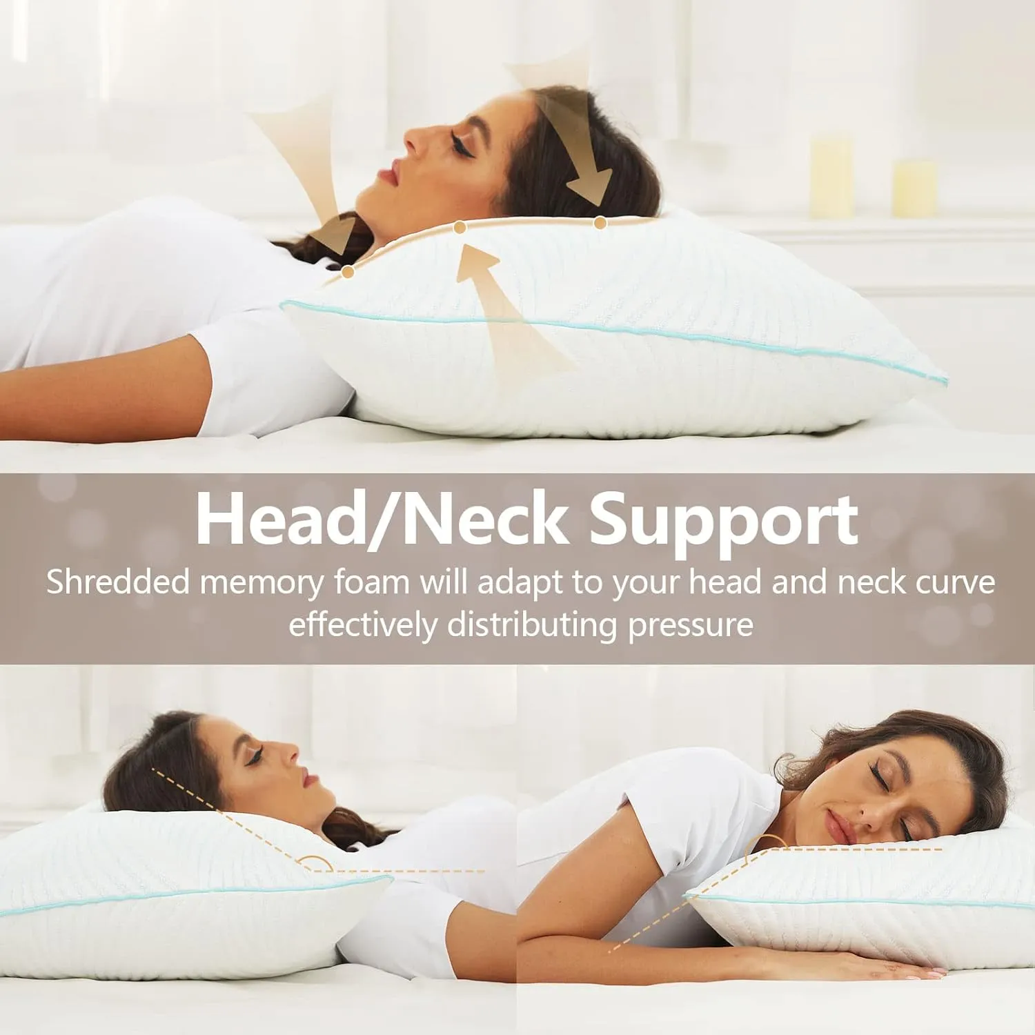 Pillows Queen Size Set of 2 Cooling Memory Foam Pillows for Sleeping Adjustable Medium Firm Back and Side Sleeper