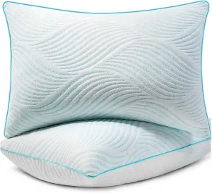 Pillows Queen Size Set of 2 Cooling Memory Foam Pillows for Sleeping Adjustable Medium Firm Back and Side Sleeper