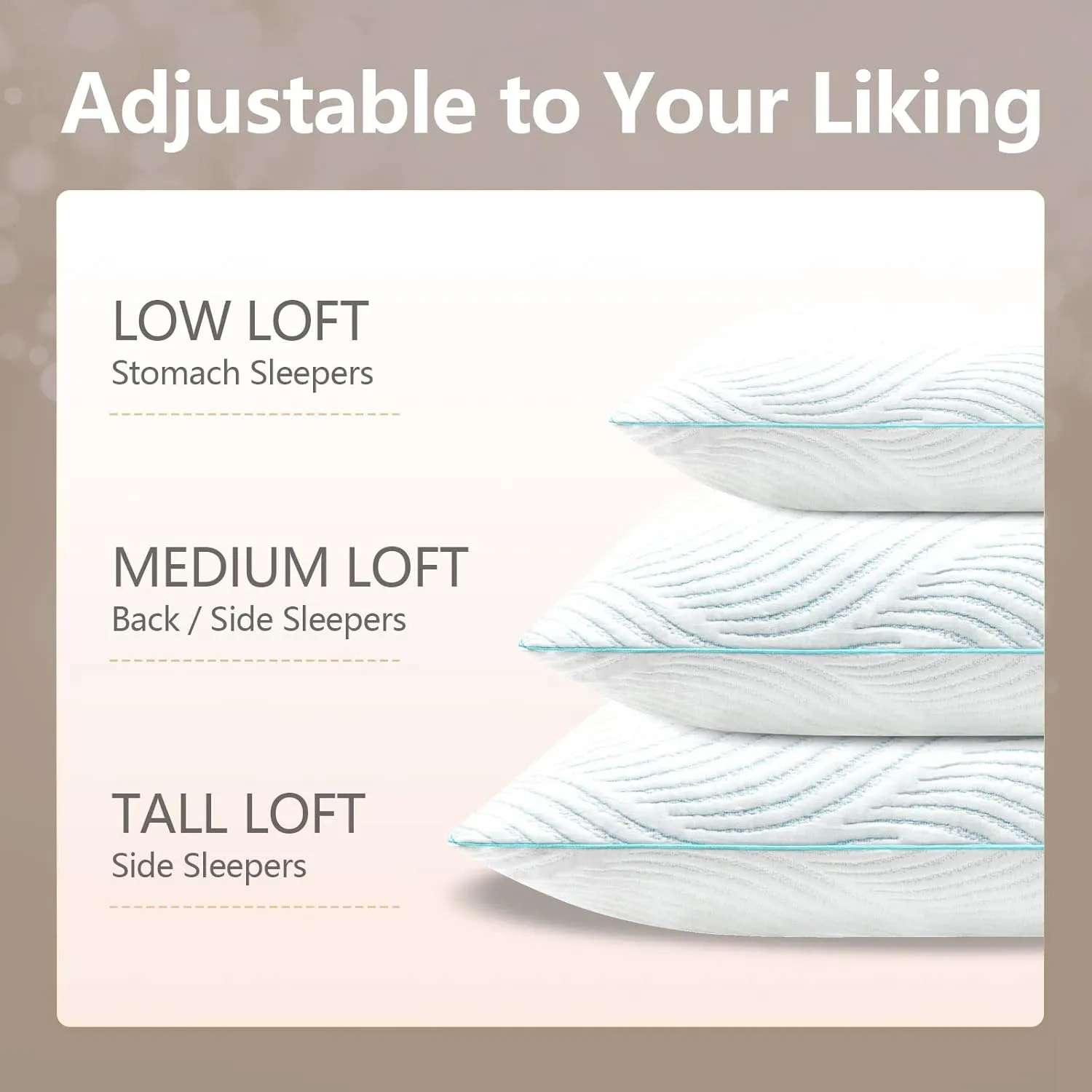 Pillows Queen Size Set of 2 Cooling Memory Foam Pillows for Sleeping Adjustable Medium Firm Back and Side Sleeper