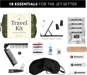 Pinch Provisions Green Puffer Travel Kit, 18 Must-Have Travel Essentials, Ideal Road Trip or Airport Gift for Friends, Family & Peers, Portable Compact Zipper Pouch