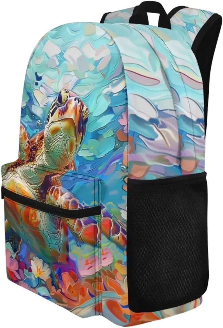 PinUp Angel Cool Turtle Print Funny Backpack 17 Inch Boys Girls Bookbag for Primary Middle School Backpacks Cute Animal Graphic School Bag