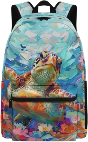 PinUp Angel Cool Turtle Print Funny Backpack 17 Inch Boys Girls Bookbag for Primary Middle School Backpacks Cute Animal Graphic School Bag