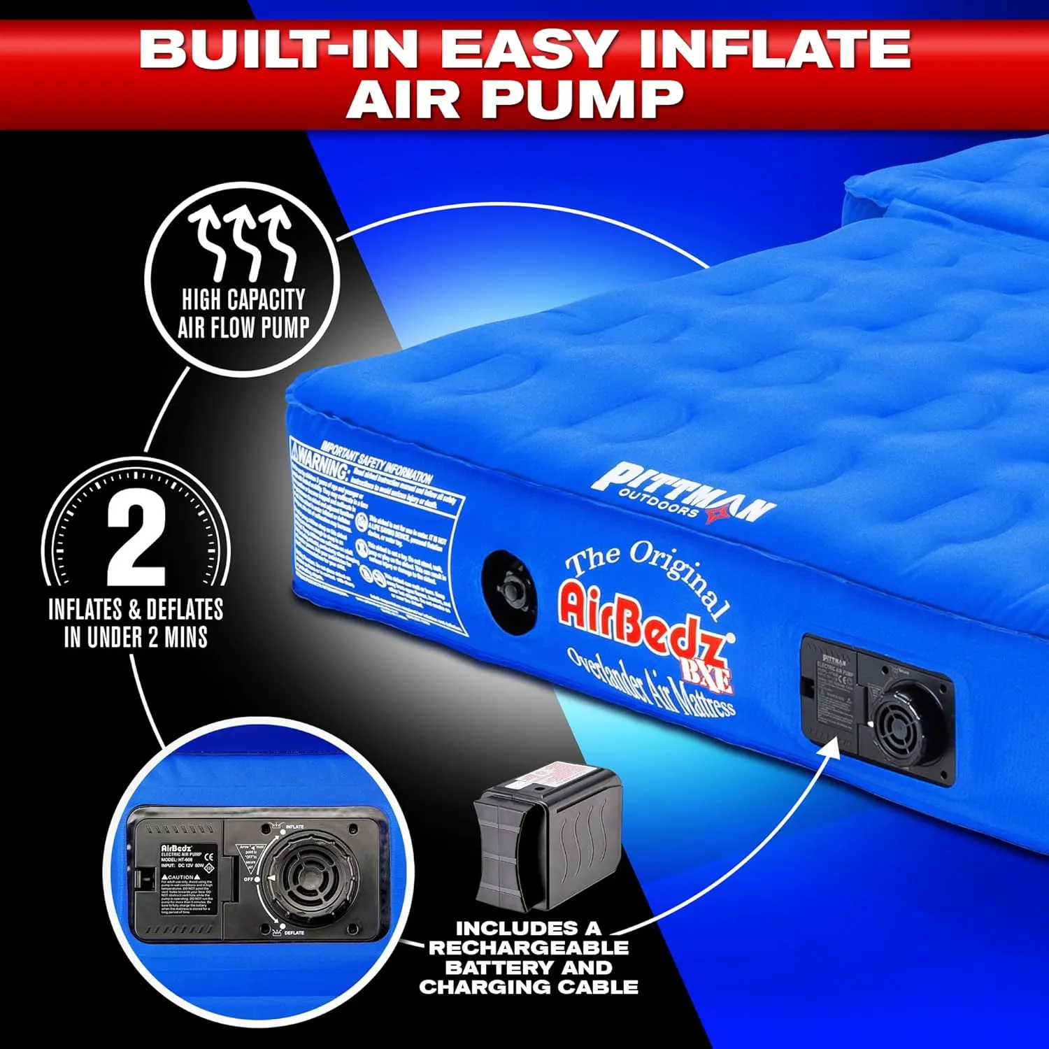 Pittman - Ford Bronco Air Mattress with Built in Pump - SUV Air Mattress Camping Bed - Custom Fit Ultimate Bronco Accessories - Inflatable Bed Designed for Bronco Camping