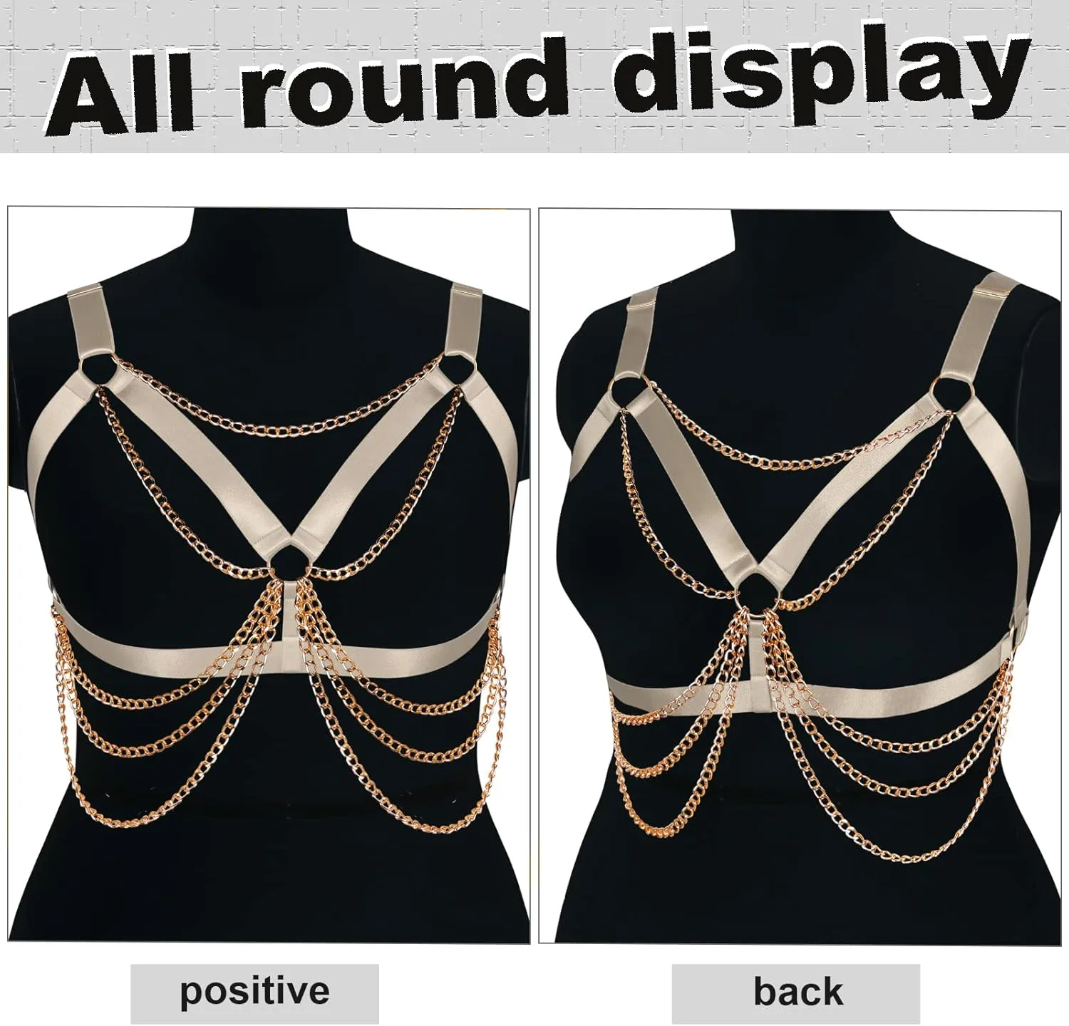 Plus Size Punk Gothic Body Metal chain Breast Cage Harness Bra for Women's Lingerie Hollow Out Frame Belts