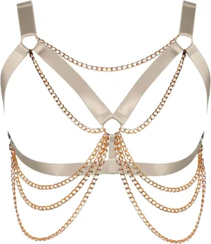 Plus Size Punk Gothic Body Metal chain Breast Cage Harness Bra for Women's Lingerie Hollow Out Frame Belts