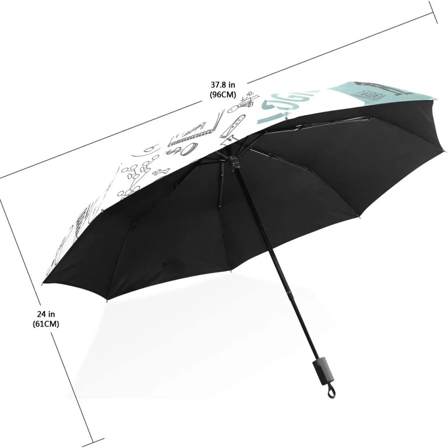 Poeticcity Travel Umbrella, Hand Open Close Windproof Waterproof Folding Umbrella, Black Tape Compact Canopy Strong Anti UV Ray Parasol