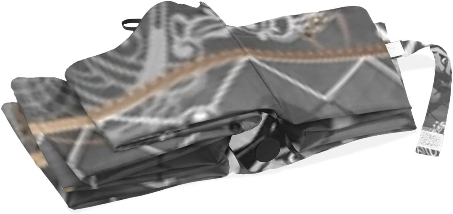 Poeticcity Travel Umbrella, Hand Open Close Windproof Waterproof Folding Umbrella, Black Tape Compact Canopy Strong Anti UV Ray Parasol