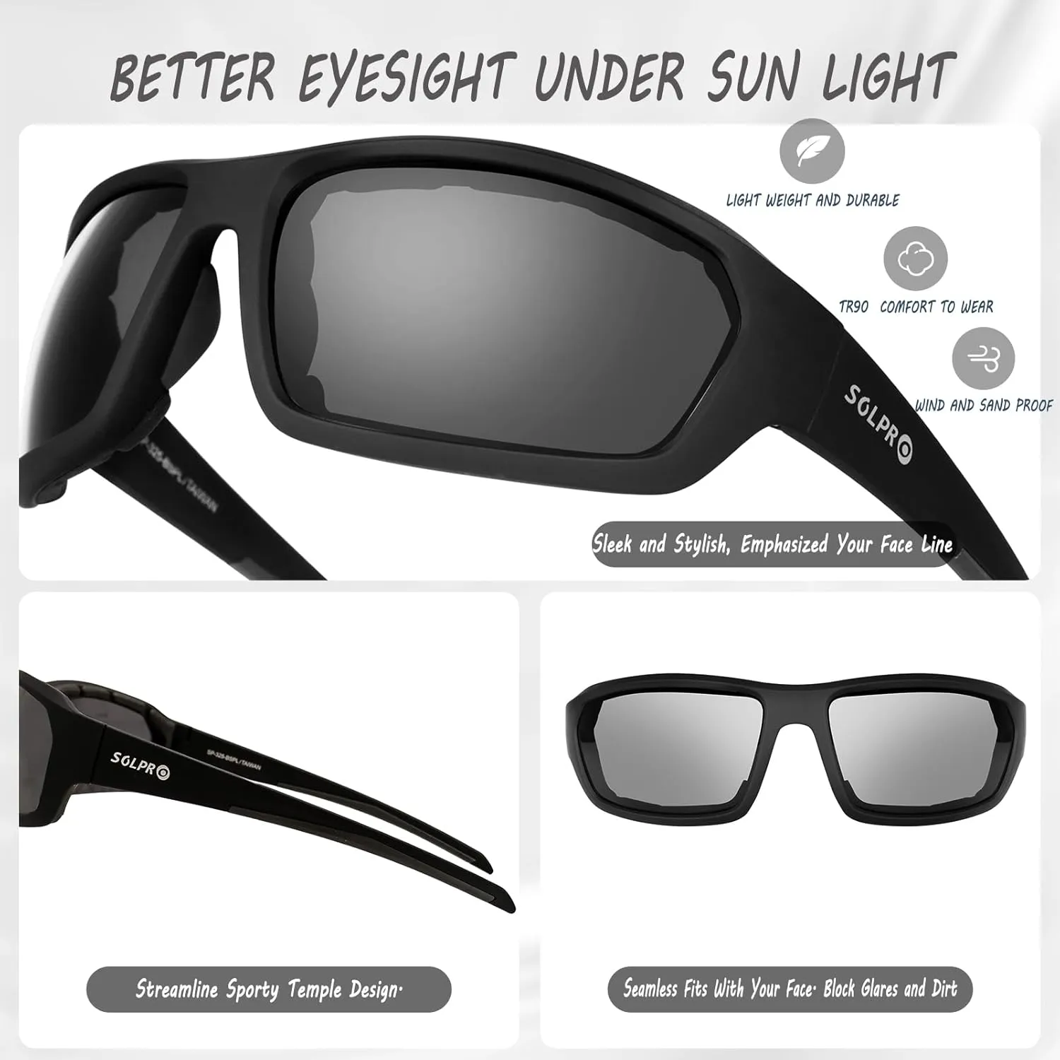 Polarized Motorcycle Riding Glasses UV Protection Foam Padded, Fishing, Golfing, Hiking, Fit Men Women