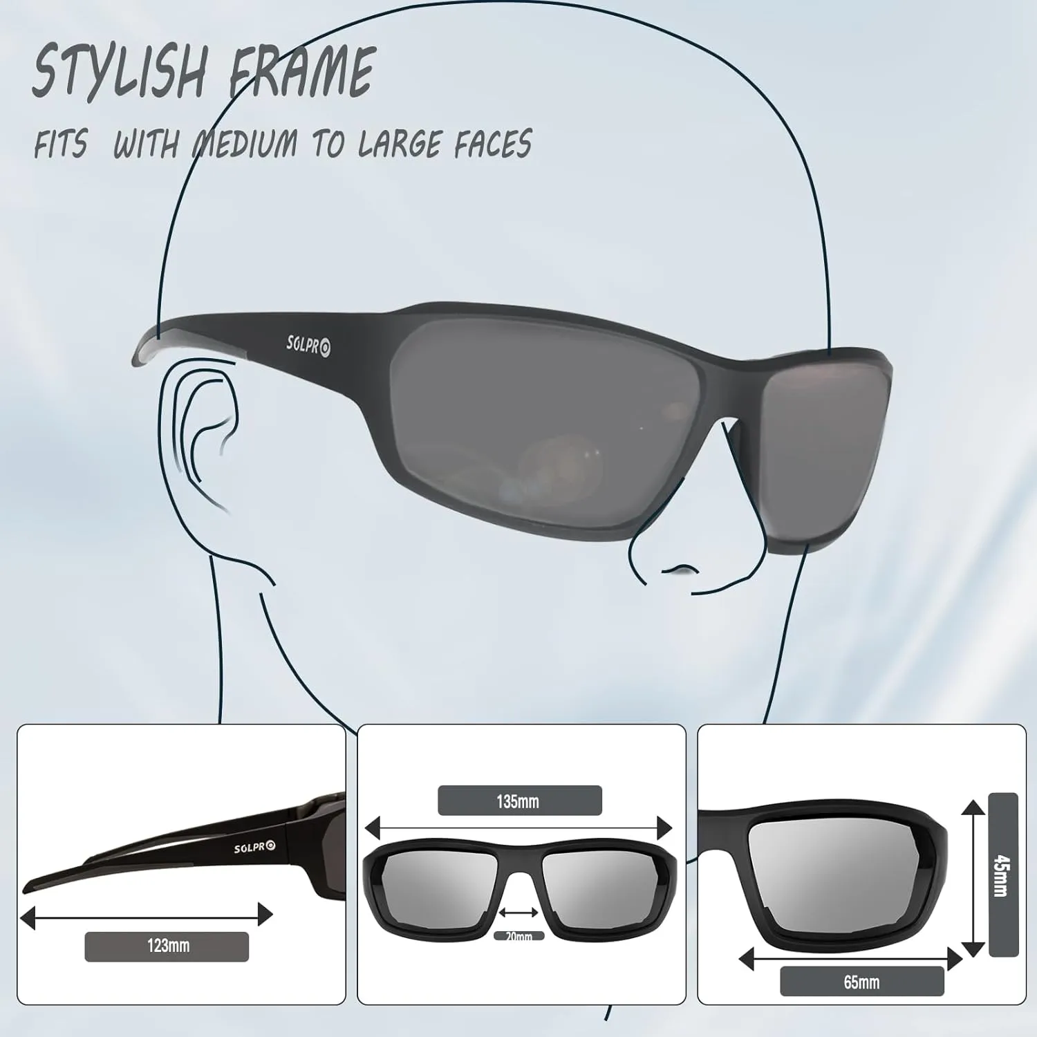 Polarized Motorcycle Riding Glasses UV Protection Foam Padded, Fishing, Golfing, Hiking, Fit Men Women