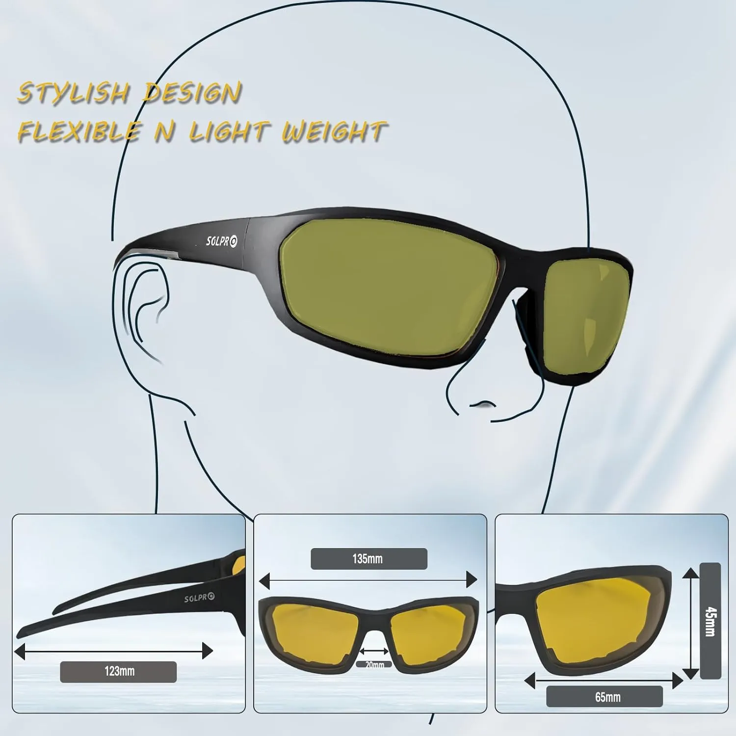 Polarized Motorcycle Riding Glasses UV Protection Foam Padded, Fishing, Golfing, Hiking, Fit Men Women