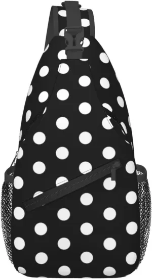 Polka Dot Crossbody Sling Bags for Women Men Abstract White Small Circle Dot on Black Background Travel Sling Backpack Casual Shoulder Bag Dice Design Dot Pattern Gym Sports Hiking Daypack